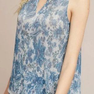 Anthropologie Shimmer Sleeveless Tank Top | Silver and Blue | Medium NWT